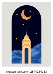 Islamic Crescent Night Mosque Art