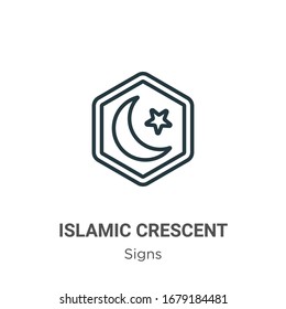 Islamic crescent with small star outline vector icon. Thin line black islamic crescent with small star icon, flat vector simple element illustration from editable signs concept isolated stroke on 