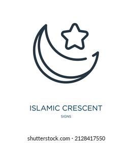 islamic crescent with small star thin line icon. small, islamic linear icons from signs concept isolated outline sign. Vector illustration symbol element for web design and apps.