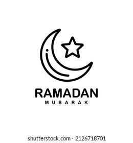 Islamic Crescent Star Outline Logo Vector. Crescent Moon Logo. Islamic Logo. Ramadan Logo