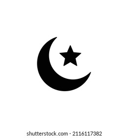 Islamic crescent star simple flat icon vector. Crescent moon icon. Islamic icon