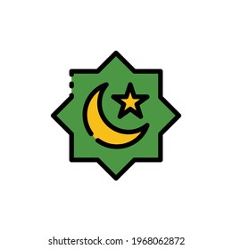 Islamic crescent and star Vector Icon in Filled Outline Style. Symbol of Islam and symbols of Ramadan. Vector illustration icon can be used for an app, website, or part of a logo.