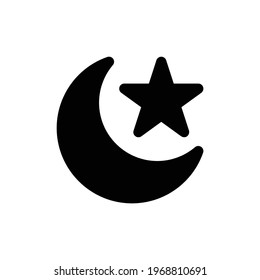 Islamic Crescent and Star Vector Icon in Glyph Style. Symbol of Islam and symbol of Ramadan. Vector illustration icons can be used for applications, websites, or part of a logo.