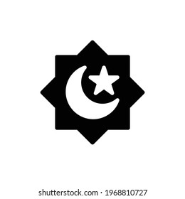 Islamic crescent and star Vector Icon in Glyph Style. Symbol of Islam and symbols of Ramadan. Vector illustration icon can be used for an app, website, or part of a logo.