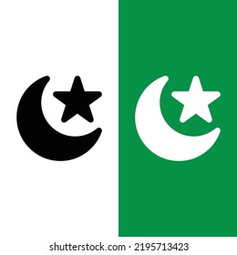 Islamic Crescent and Star Vector Icon in Glyph Style. Symbol of Islam and symbol of Ramadan. Vector illustration icons can be used for applications, websites, or part of a logo