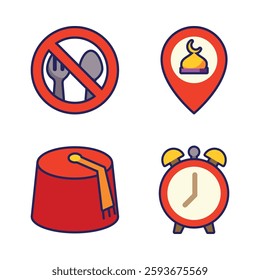 Islamic culture or religion icon and symbol set suitable for Ramadan Kareem Muslim celebration month