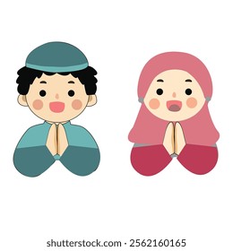Islamic cute character design with Ramadan theme, friendly and cheerful cartoon expressions suitable for Ramadan posters or banners.