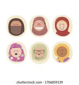 Islamic Cute Moslem Women Character Vector Set
