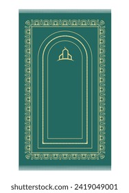 Islamic dark green prayer rug. Islamic textile. Easy Editable. Vector illustration.