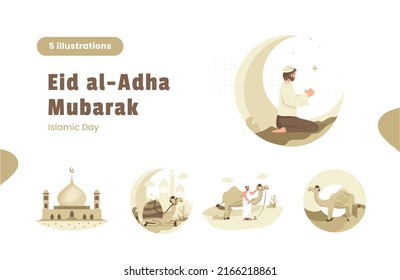 Islamic day Eid Adha Mubarak illustration pack