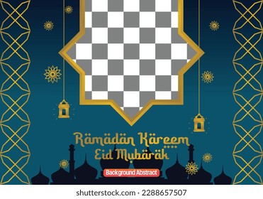 islamic day sale poster template editable text with free space for image. It has mosque silhouette ornaments, lanterns and mandalas. Design for banners, greeting cards, social media and web.