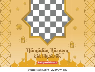 islamic day sale poster template editable text with free space for image. It has mosque silhouette ornaments, lanterns and mandalas. Design for banners, greeting cards, social media and web.
