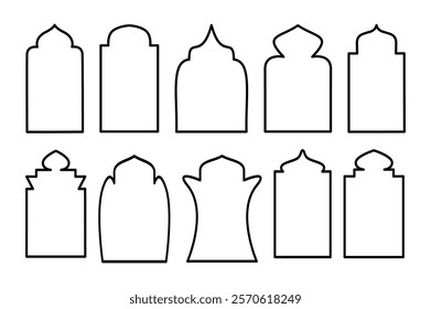 Islamic decoration, Arabic border frame line art ornamental line art style for Muslim festivals, Ramadan Kareem, and Eid Mubarak.