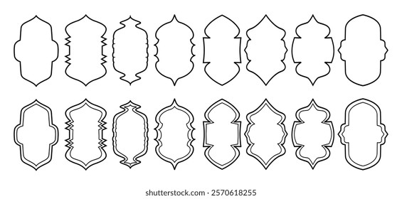 Islamic decoration, Arabic border frame line art ornamental line art style for Muslim festivals, Ramadan Kareem, and Eid Mubarak.