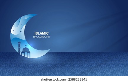 Islamic decoration background with crescent moon creative style. Elegant muslim invitation with ramadan. Eid mubarak. Religion background