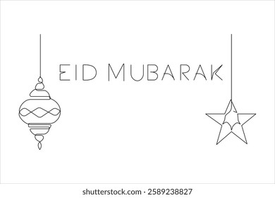 Islamic decoration design Ramadan Kareem continuous one line art drawing and Eid Mubarak vector