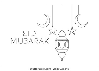 Islamic decoration design Ramadan Kareem continuous one line art drawing and Eid Mubarak vector