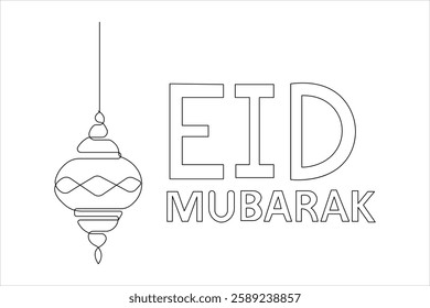Islamic decoration design Ramadan Kareem continuous one line art drawing and Eid Mubarak vector
