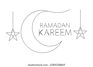 Islamic decoration design Ramadan Kareem continuous one line art drawing and Eid Mubarak vector