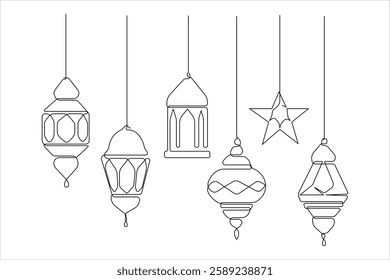 Islamic decoration design Ramadan Kareem continuous one line art drawing and Eid Mubarak vector