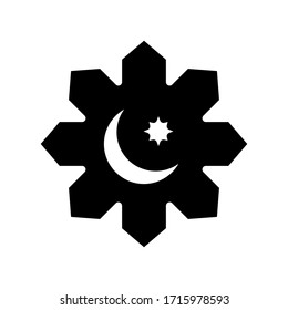 Islamic decoration icon for Ramadan and other purposes. octahedron with crescent and star. vector illustration of solid glyph icon