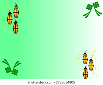 Fondo decorativo islámico con linternas colgantes y gradiente verde suave. Diseño festivo para el saludo del Ramadán y el contenido de la celebración islámica.