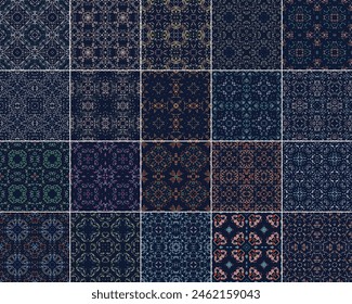 Fondo decorativo islámico hecho de Pequeñas plazas. La rica decoración de patrones abstractos para la construcción de tela o papel. 