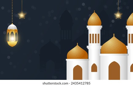 Islamic decorative background with mosque and lantern