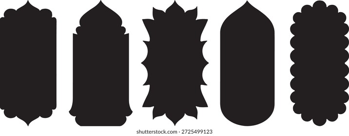 Islamic Decorative Frame Set - Arabic Style Solid Black Silhouette Labels and Borders for Ramadan and Eid Mubarak Vector