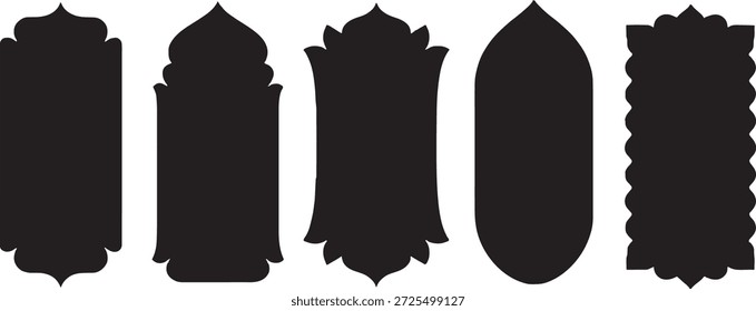 Islamische dekorative Silhouette Label Set - 5 arabische Stil solide schwarze Rahmen und Grenzen für Ramadan und Eid Vektor