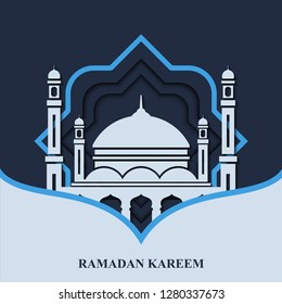 islamic design with arabic motif and mosque illustration vector in blue and dark blue color for muslim celebration