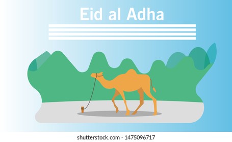 Islamic design background for Hajj and Eid al-Adha holidays, people and camels