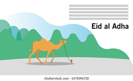 Islamic design background for Hajj and Eid al-Adha holidays, people and camels