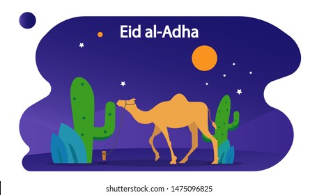Islamic design background for Hajj and Eid al-Adha holidays, people and camels