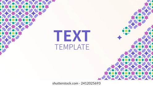 Cartel de diseño islámico. Patrón geométrico. Textura de fondo para el diseño del saludo Ramadan Kareem colorido detalle del mosaico. Estilo arquitectónico árabe. Ilustración plana vectorial.