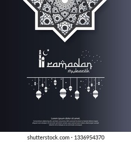 islamic design concept. abstract mandala with pattern ornament and lantern element. Ramadan Kareem or Eid Mubarak greeting. invitation Banner or Card Background Vector illustration.