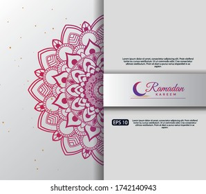 Islamic design concept. abstract mandala with pattern ornament and lantern element. ramadan kareem or eid mubarak greeting. invitation banner or card background vector illustration EPS 10