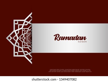 Islamic design concept. Abstract pattern ornament element over dark red background. Ramadan kareem or Eid Mubarak greeting, invitation banner or card background. Illustration vector.