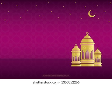 Islamic design concept. Abstract pattern ornament and arab lantern element over gradient background. Ramadan kareem or Eid Mubarak greeting, invitation banner or card background. Illustration vector.