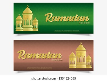 Islamic design concept. Abstract pattern ornament and arab lantern element over gradient background. Ramadan kareem or Eid Mubarak greeting, invitation banner or card background. Illustration vector.