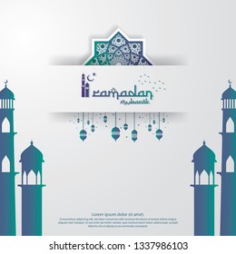 islamic design concept. Ramadan Kareem or Eid Mubarak invitation Banner or Card Background greeting. abstract mandala with arabic pattern, mosque ornament and lantern element. Vector illustration.