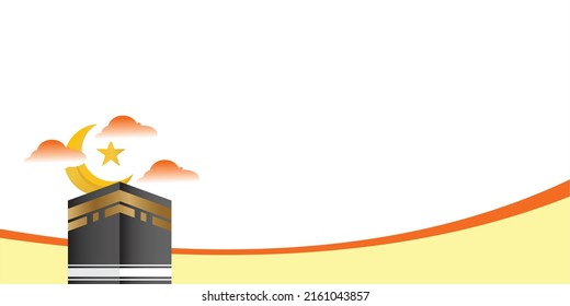 Islamic design with decoration of kaaba, crescent moon. stars, clouds. suitable for the design of Hajj, Eid al-Adha, Eid al-Fitr, Ramadan, and Islamic day celebrations.