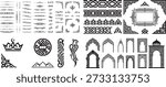 Islamic design elements including borders, frames, and arch designs, with intricate geometric patterns and classic arabesque style. Use these vectors for elegant and cultural designs.