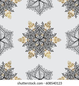 Islamic design. Floral tiles. Seamless pattern oriental ornament. Vector golden textile print. Golden pattern on gray background with golden elements.