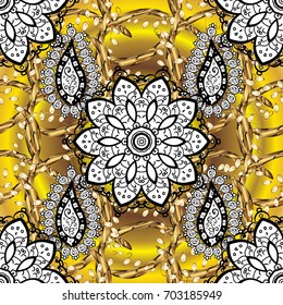 Islamic design. Floral tiles. Seamless pattern oriental ornament. Vector golden textile print. Golden pattern on background with golden elements.