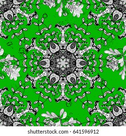 Islamic design. Floral tiles. Vector white textile print. White pattern on green background with white elements. Pattern oriental ornament.