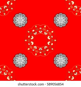Islamic design. Golden pattern on red background with golden elements. Vector golden textile print. Seamless pattern oriental ornament. Floral tiles.