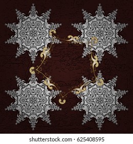 Islamic design. Golden pattern on brown background with golden elements. Vector golden textile print. Pattern oriental ornament. Floral tiles.