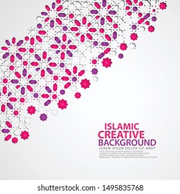 Islamic design greeting card background template with ornamental colorful of mosaic. vector illustration