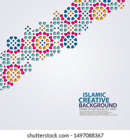 Islamic design greeting card background template with ornamental colorful of mosaic. vector illustration